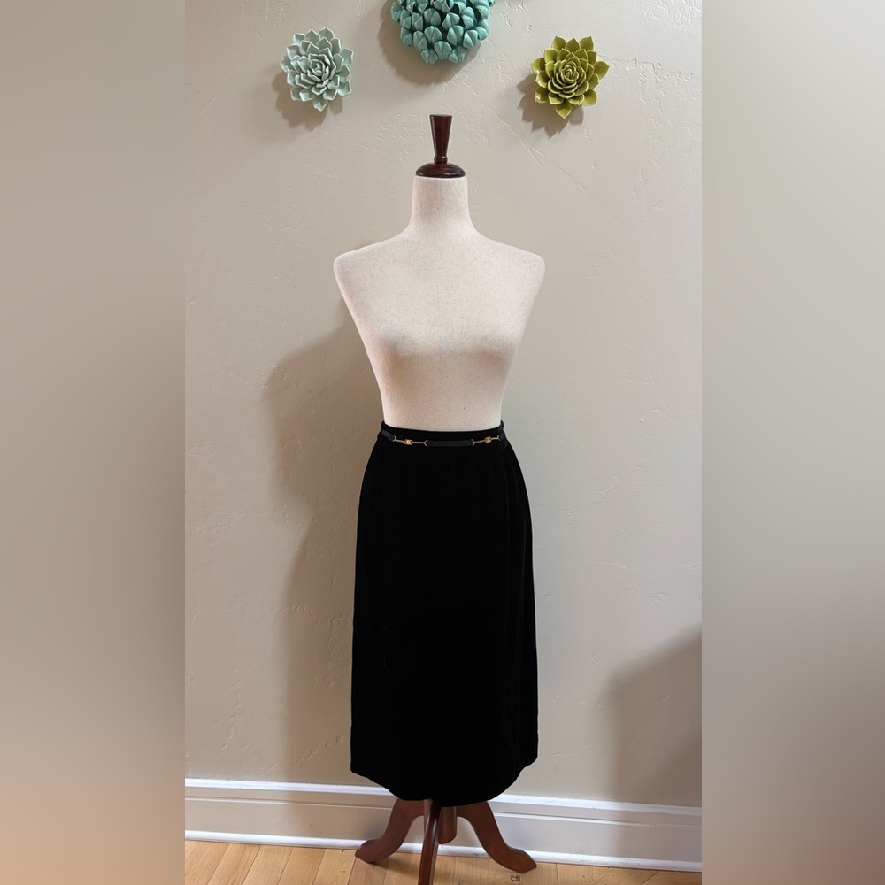 Vintage 80s Celine Triomphe Black Velvet midi skirt 38 US 2-4